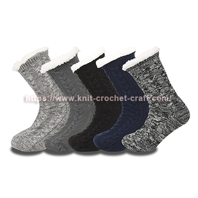 Men's floor socks, fleece-lined and warm, perfect for home or snowy days. Available in dark gray, heather gray, navy blue, black, and charcoal black—sweat-absorbing, casual, and cozy for winter
