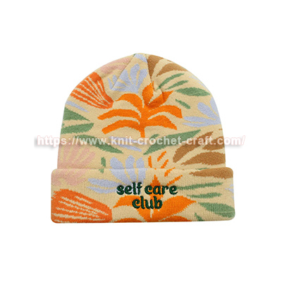 Custom Oem Knitted Lady girl's Jacquard Design Double Layer Ribbed Cuff Hat with Embroidered Logo, club hat