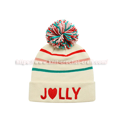 Custom OEM Knitted Hat, Lady's Knitted Beanie, Jacquard Stripe Hat, Embroidery Logo Beanie, Ribbed Cuff Beanie, Yarn Pom Pom Hat, Custom Embroidered Beanie, Women's Ribbed Knit Hat, Jacquard Design Be