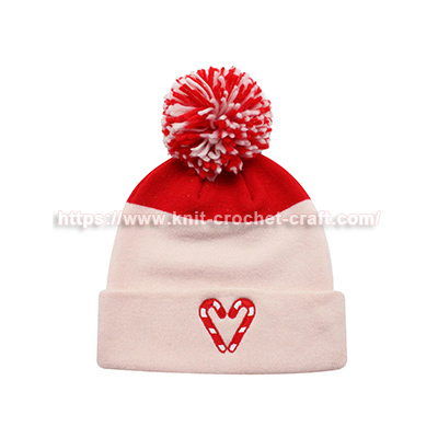Custom OEM Knitted Embroidery Valentines Speckled Jacquard Beanie with Yarn Thread POM